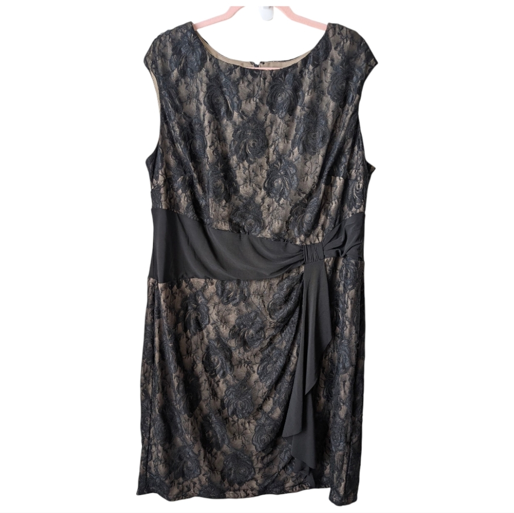 Chaps Black Lace Floral Sleeveless Dress Size 20 W New